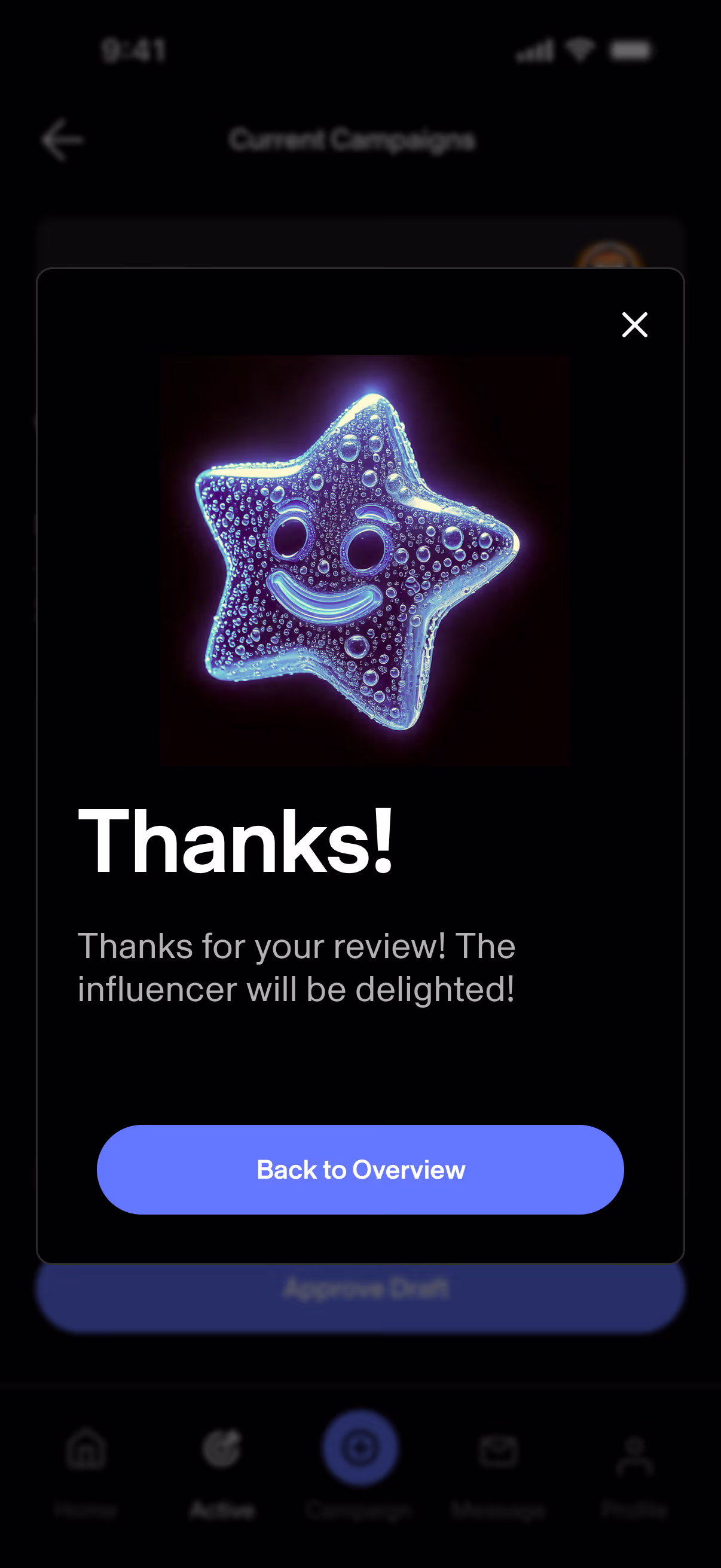 Bloop app screenshot showing campaign analytics and results
