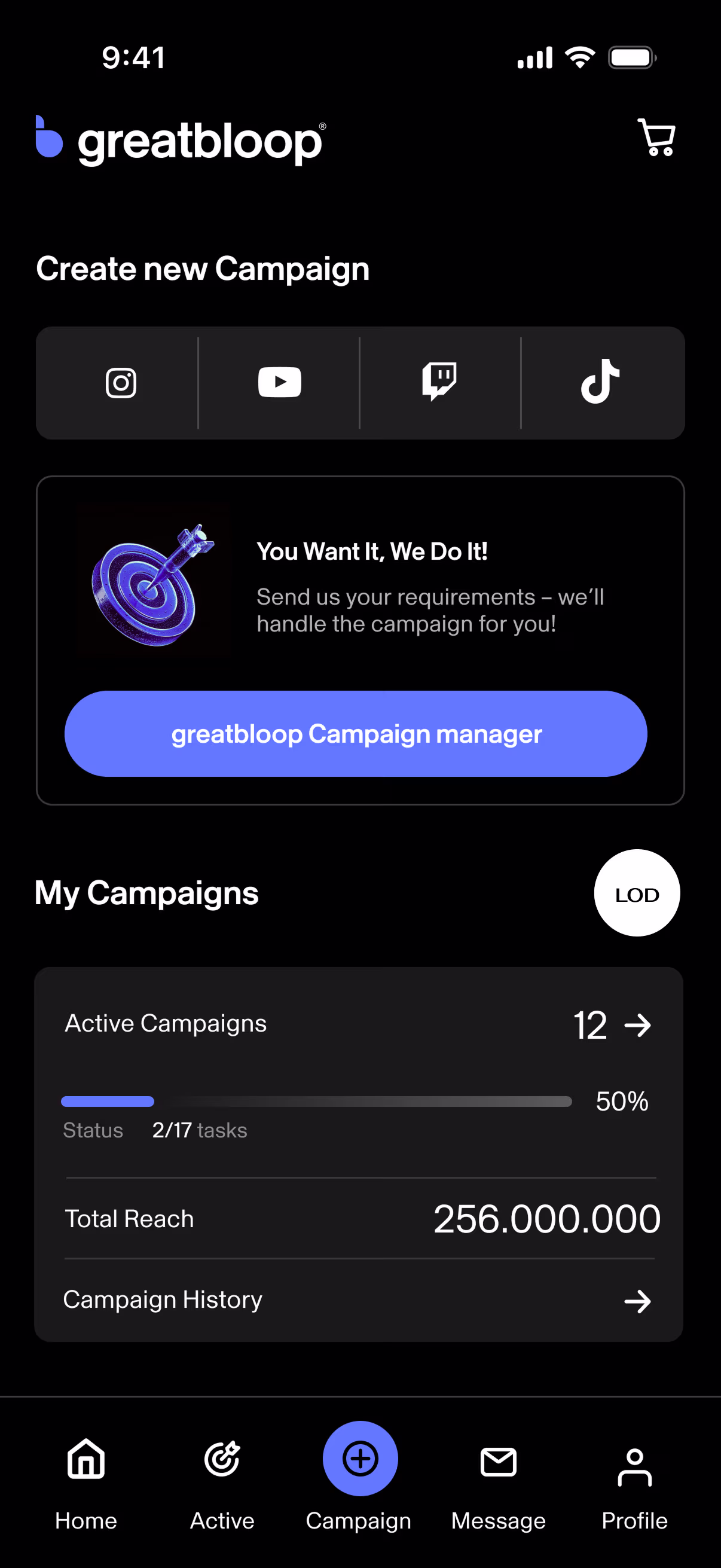 Bloop app screenshot of brand profile setup